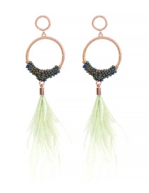 Fashion Mint Color Alloy Rice Beads Feather Earrings