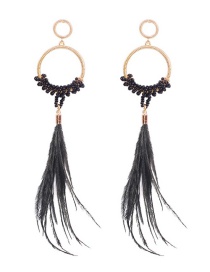 Fashion Black Alloy Rice Beads Feather Earrings