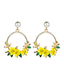 Fashion Yellow Flower Soft Clay Pearl Stud Earrings