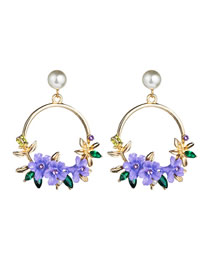 Fashion Purple Flower Soft Clay Pearl Stud Earrings