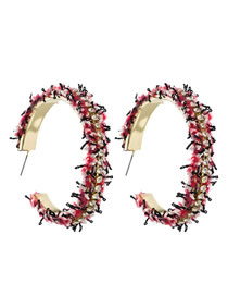 Fashion Red Alloy C-shaped Diamond Stud Earrings