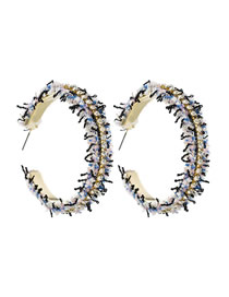 Fashion Blue Alloy C-shaped Diamond Stud Earrings