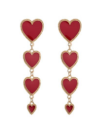 Fashion Red Heart-shaped Tassel Earrings