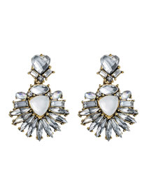 Fashion White Heart-shaped Alloy Diamond Earrings