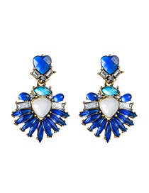 Fashion Blue Heart-shaped Alloy Diamond Earrings