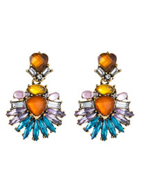 Fashion Color Heart-shaped Alloy Diamond Earrings