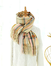 Fashion Yellow Green Fringed Mixed Color Plaid Scarf