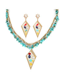 Fashion Turquoise Double Turquoise Necklace Earring Set