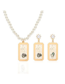 Fashion Creamy-white Imitation Pearl Earrings Necklace Set
