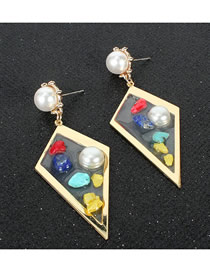 Fashion Color Transparent Resin Inlaid Pearl Color Stone Geometric Irregular Earrings
