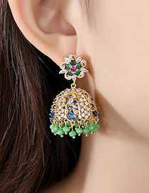 Fashion 18k Copper Inlaid Zirconium Bell Stud Earrings
