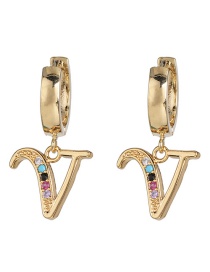 Fashion V Gold English Alphabet Alloy Stud Earrings