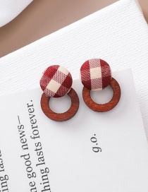 Fashion Red Checkered Wooden Earrings