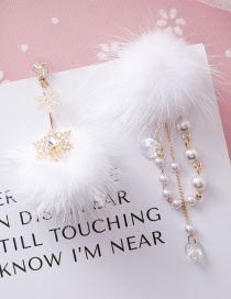 Fashion Gold  Silver Needle Pearl Snowflake Ball Asymmetric Earrings