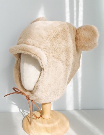 Fashion Bear Ear Leather Rope Cap Head Beige Bear Ear Earmuffs Plush Cap