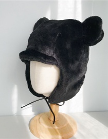Fashion Bear Ear Leather Rope Cap Black Bear Ear Earmuffs Plush Cap