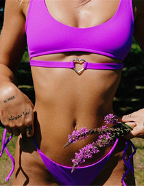 Fashion Purple Chest Pad Gathers Love Bikini