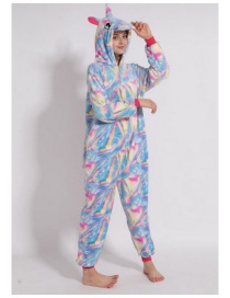 Fashion Colorful Sky Horse Animal Cartoon Flannel One-piece Pajamas Adult Models