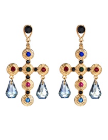 Fashion Gold Alloy Diamond Cross Earrings