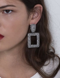 Fashion White Diamond Geometric Square Earrings