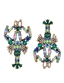 Fashion Green Alloy-studded Asymmetric Crayfish Earrings