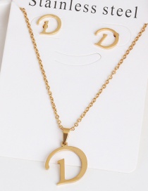 Fashion D Gold Stainless Steel Letter Necklace Earrings Two-piece