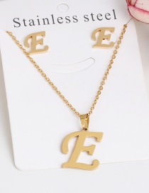 Fashion E Gold Stainless Steel Letter Necklace Earrings Two-piece