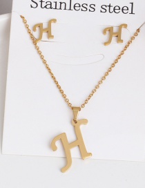 Fashion H Golden Stainless Steel Letter Necklace Earrings Two-piece