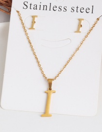 Fashion I Gold Stainless Steel Letter Necklace Earrings Two-piece
