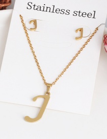 Fashion J Gold Stainless Steel Letter Necklace Earrings Two-piece