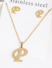 Fashion P Gold Stainless Steel Letter Necklace Earrings Two-piece