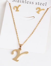 Fashion Y Gold Stainless Steel Letter Necklace Earrings Two-piece