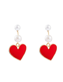 Fashion Red Love Pearl Earrings