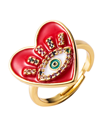 Fashion Red Copper Micro-inlaid Zircon Opening Heart-shaped Eye Ring