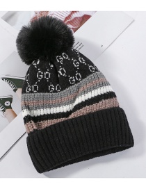 Fashion Black Knitted Wool Ball Color Matching And Cashmere Cap