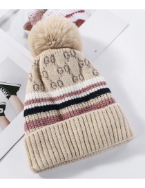 Fashion Beige Knitted Wool Ball Color Matching And Cashmere Cap