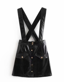Fashion Black Faux Leather Single-breasted Dress
