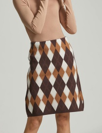 Fashion Coffee Color Diamond Lattice Stitching Knit Skirt