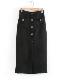 Fashion Black Texture Patch Pocket Straight Skirt