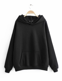 Fashion Black Plush Hooded Sweater