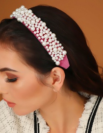 Fashion Dark Pink Velvet Fabric Nail Pearl Headband