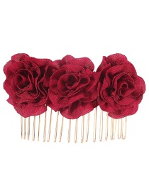 Fashion Red Cloth Mesh Yarn Rose Alloy Hair Comb
