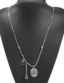 Fashion Ancient Silver Alloy Crown Tassel Letter Coin Love Necklace