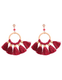 Fashion Red Alloy Ring Tassel Earrings