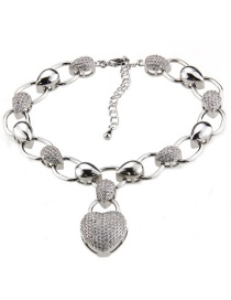 Fashion Platinum Copper Plated Zircon Oval Heart Shaped Diamond Bracelet