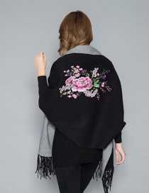 Fashion Black Cashmere Double-sided Embroidery Can Be Worn With Sleeves Tassel Scarf Shawl Cloak