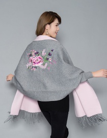Fashion Gray Cashmere Double-sided Embroidery Can Be Worn With Sleeves Tassel Scarf Shawl Cloak