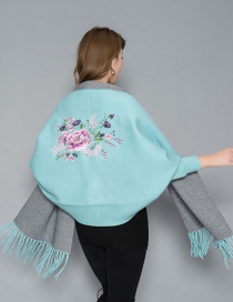 Fashion Sky Blue Cashmere Double-sided Embroidery Can Be Worn With Sleeves Tassel Scarf Shawl Cloak