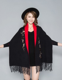 Fashion Black Cashmere Shawl Cloak Coat
