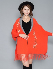 Fashion Orange Cashmere Shawl Cloak Coat